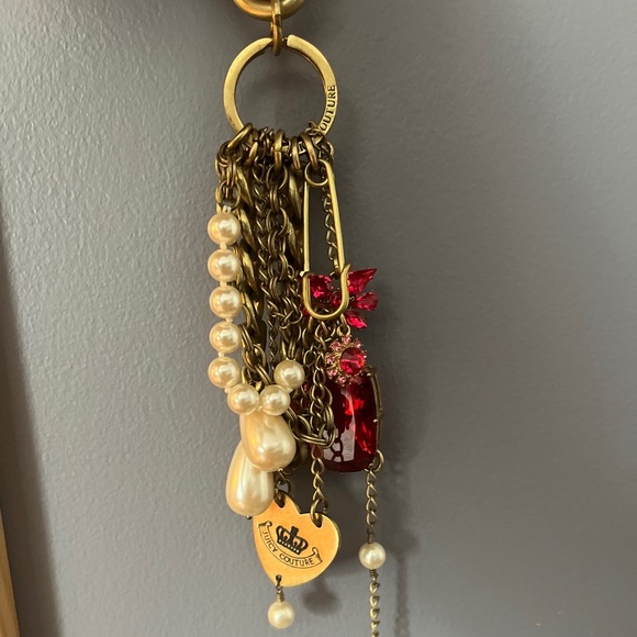 JUICY COUTURE Vintage Bag Keychain Heart Jewel Charms Pearl Crystal Overstuffed - Picture 4 of 11
